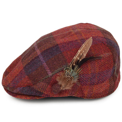 Casquette Plate en Laine Britannique Tartan avec Plume bordeaux FAILSWORTH