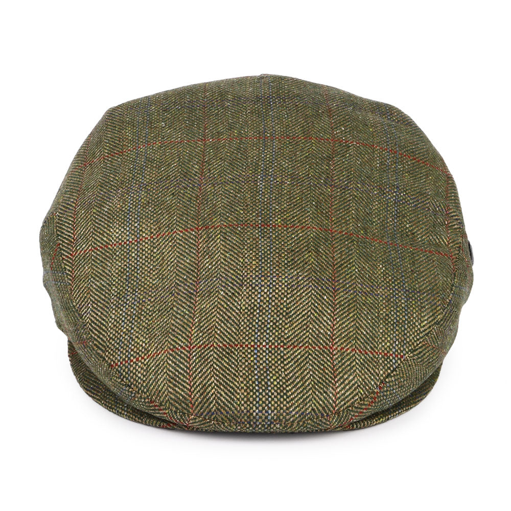 Casquette Plate en Pure Soie à Carreaux et Chevrons olive CITY SPORT