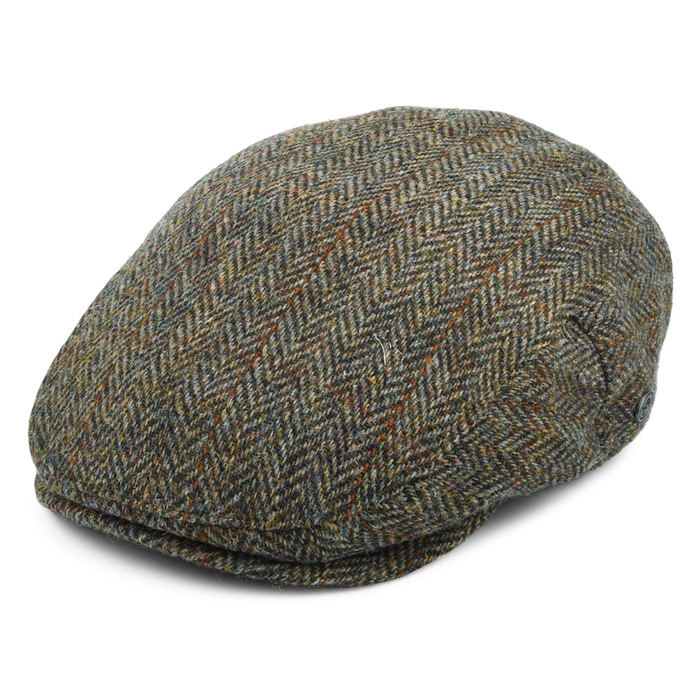 Casquette Plate en HARRIS TWEED à Chevrons Lundale olive-marron JAXON & JAMES