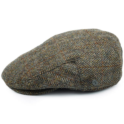 Casquette Plate en HARRIS TWEED à Chevrons Lundale olive-marron JAXON & JAMES