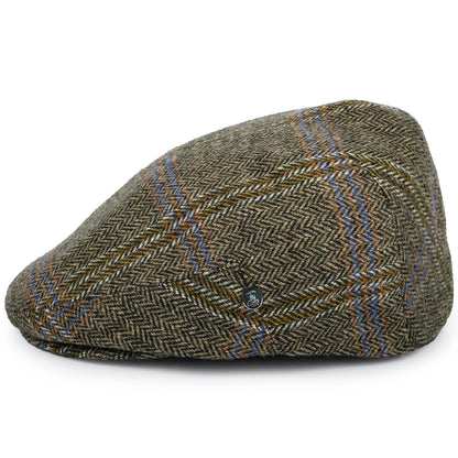 Casquette Plate en Laine Vierge à Carreaux et Chevrons beige sable-noir CITY SPORT