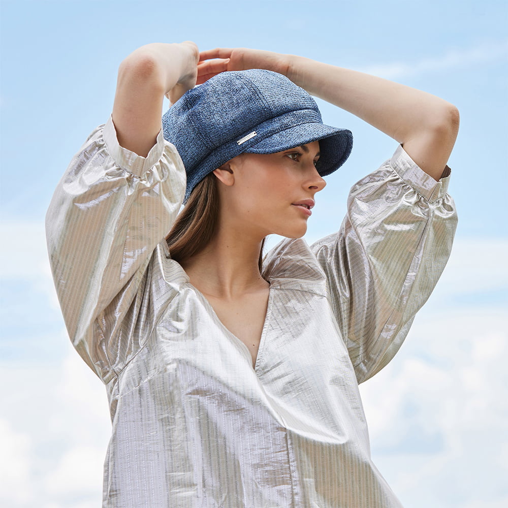 Casquette Gavroche en Imitation Paille bleu denim SEEBERGER