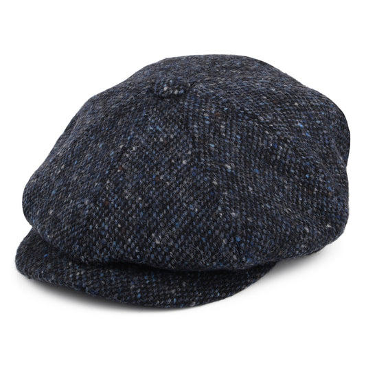 Casquette Gavroche en Tweed du Donegal Chiné Glenborin bleu-noir JAXON & JAMES
