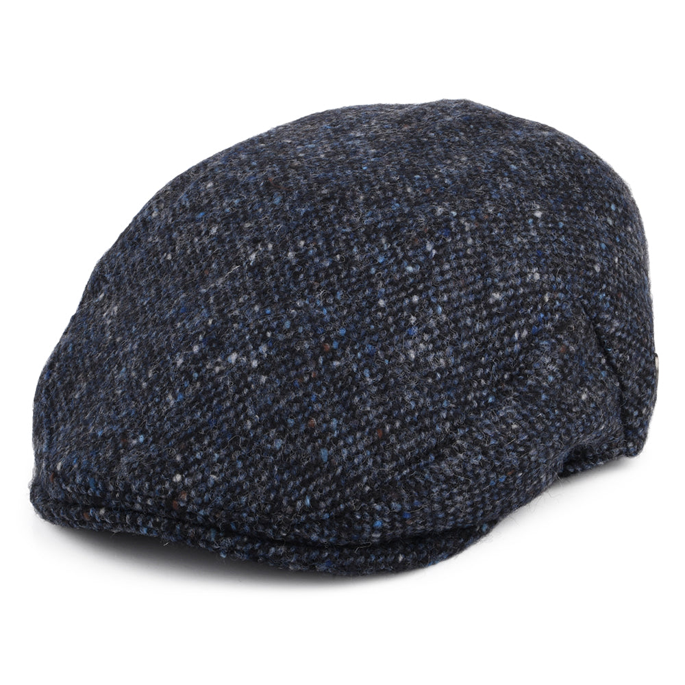 Casquette Plate en Tweed du Donegal Chiné Foyle bleu-noir JAXON & JAMES