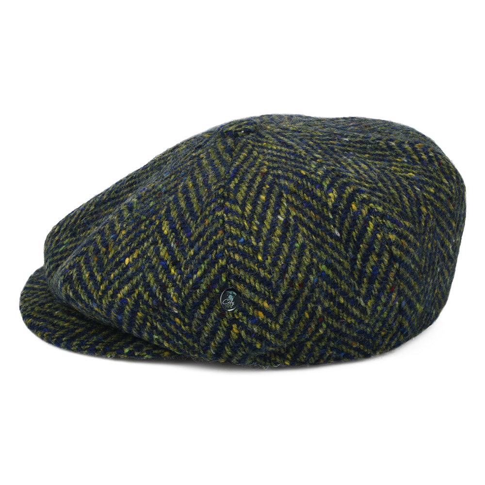 Casquette Gavroche en Tweed du Donegal à Chevrons vert-bleu CITY SPORT