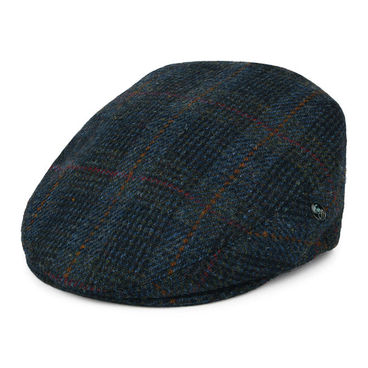Casquette Plate en HARRIS TWEED à Carreaux bleu-bleu marine CITY SPORT