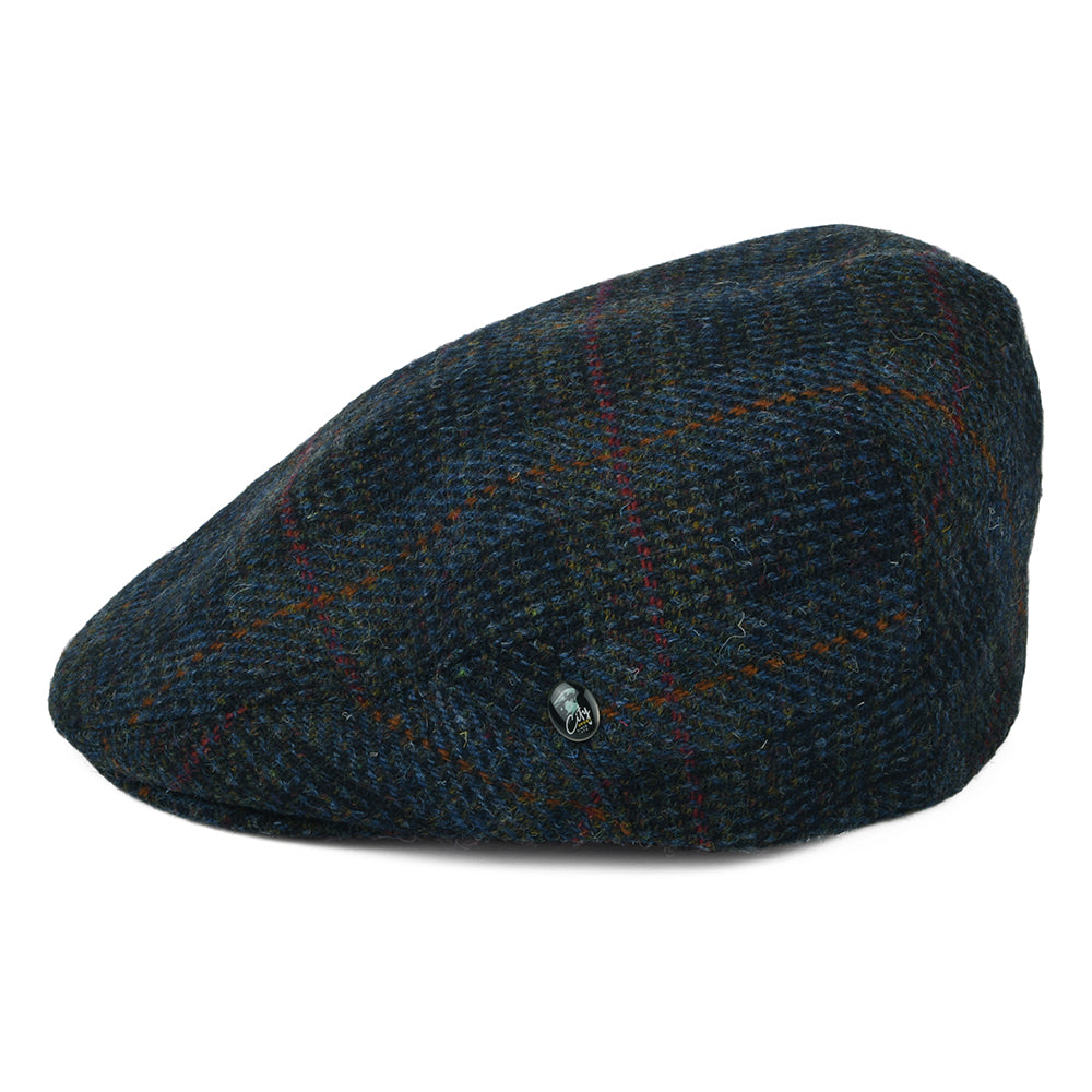 Casquette Plate en HARRIS TWEED à Carreaux bleu-bleu marine CITY SPORT