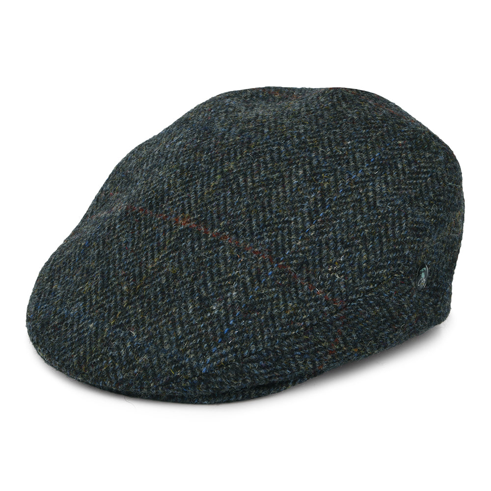 Casquette Plate en HARRIS TWEED à Carreaux et Chevrons gris-bleu CITY SPORT