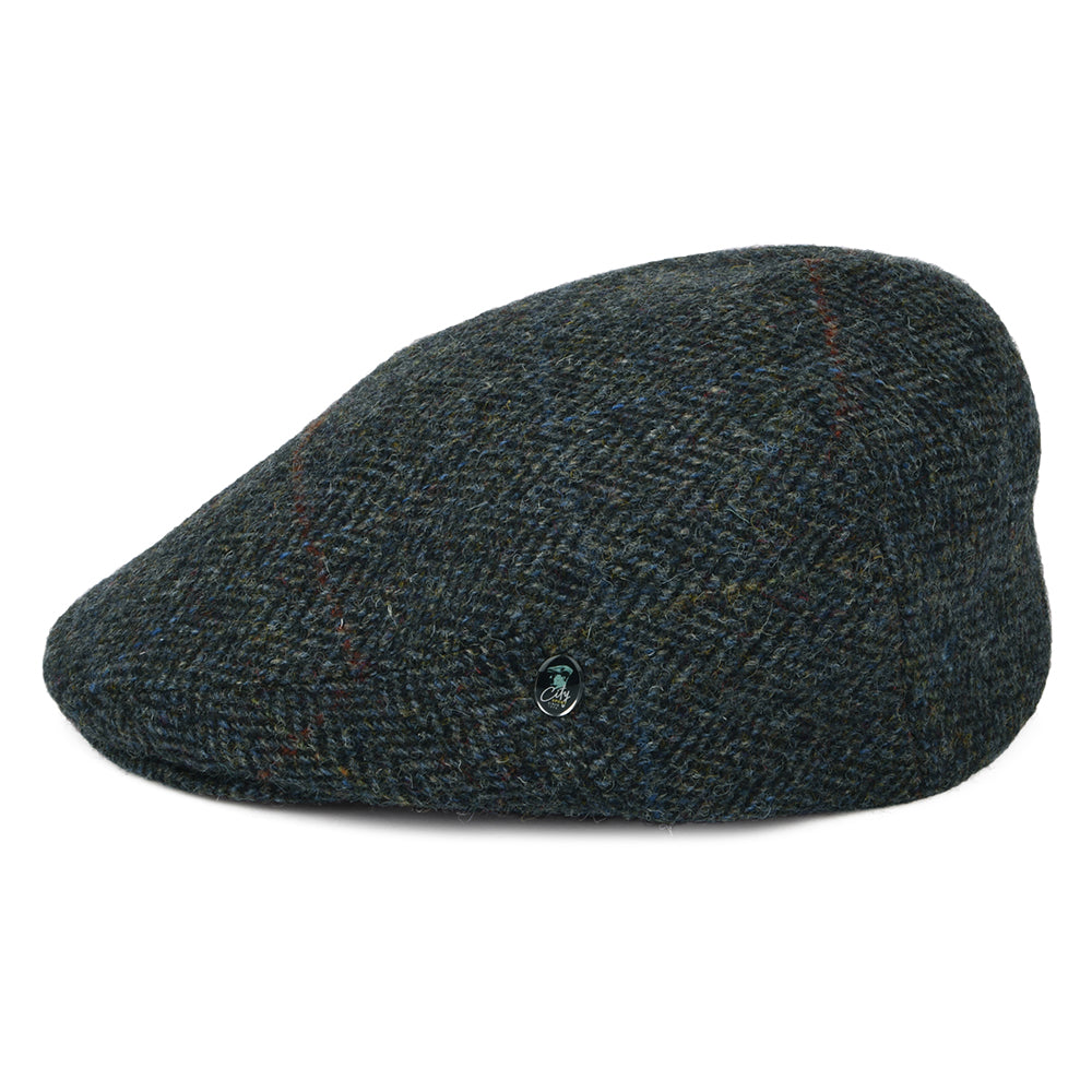 Casquette Plate en HARRIS TWEED à Carreaux et Chevrons gris-bleu CITY SPORT