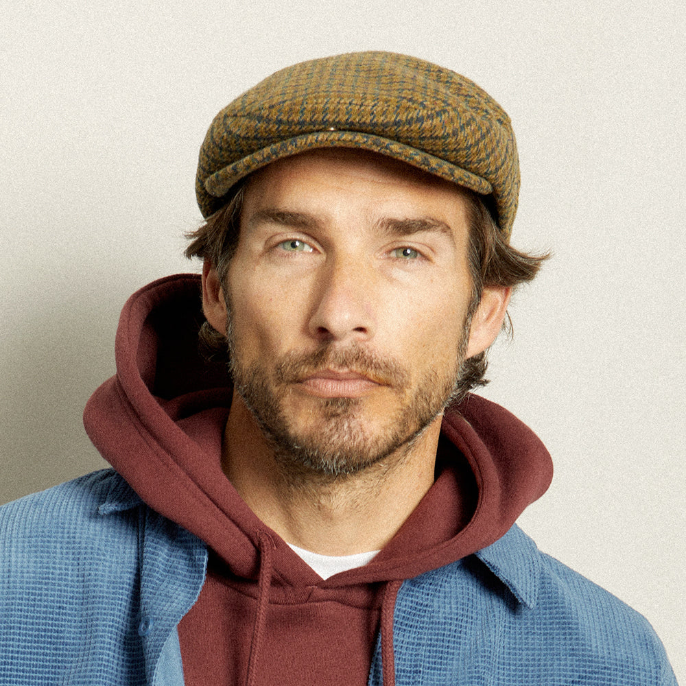 Casquette Plate Pied-de-Poule Hooligan olive clair-marron BRIXTON