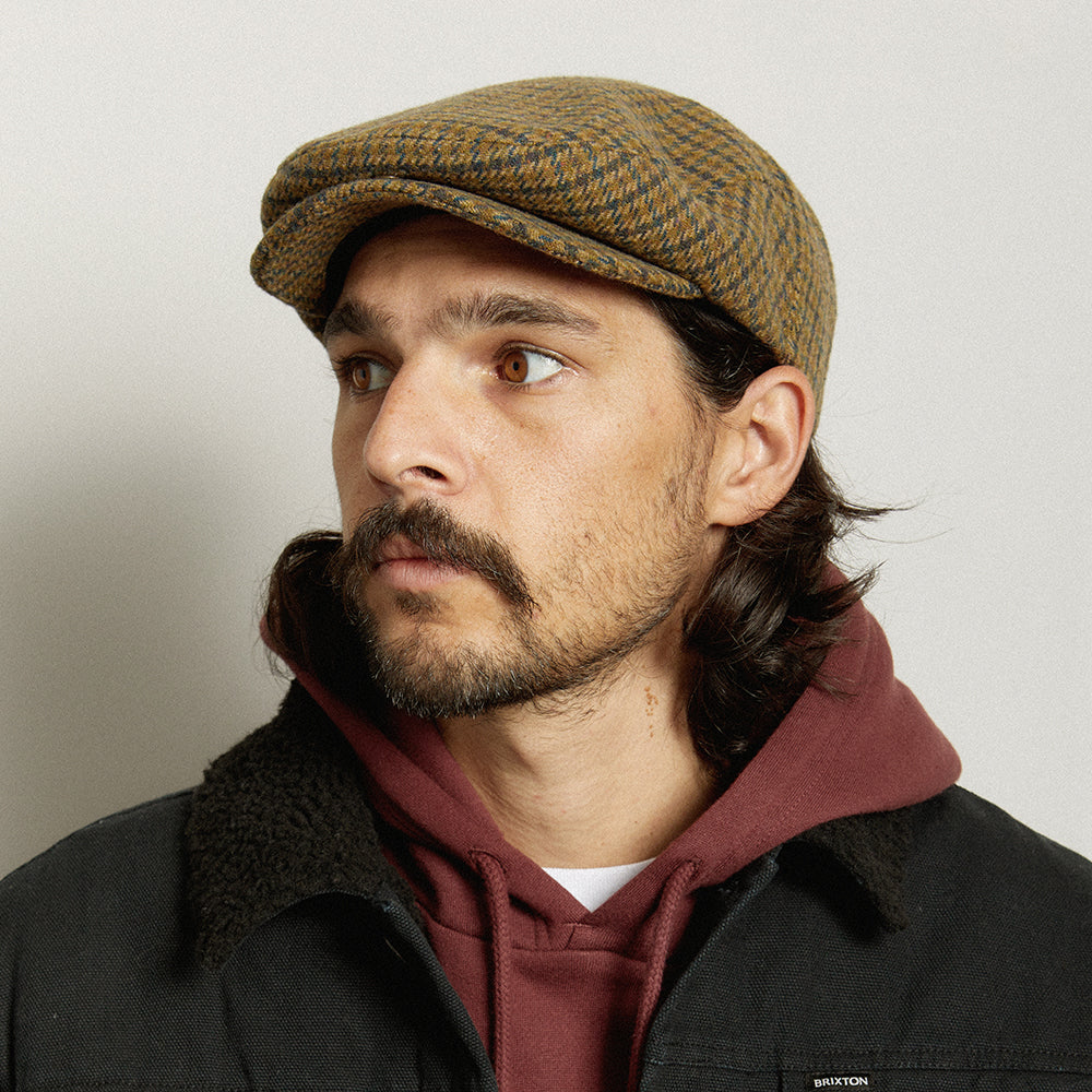 Casquette Plate Pied-de-Poule Hooligan olive clair-marron BRIXTON