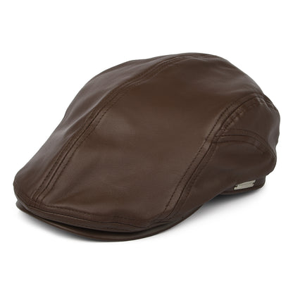 Casquette Plate en Cuir marron SEEBERGER