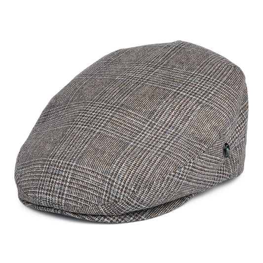 Casquette Plate en Soie et Laine Prince-de-Galles marron-bleu CITY SPORT