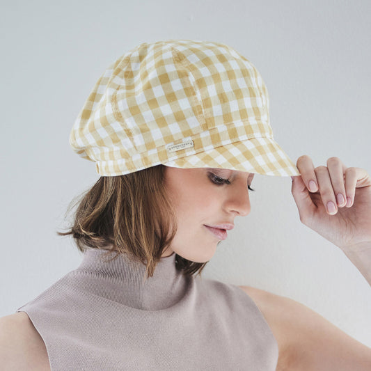 Casquette Gavroche en Coton à Carreaux jaune-blanc SEEBERGER