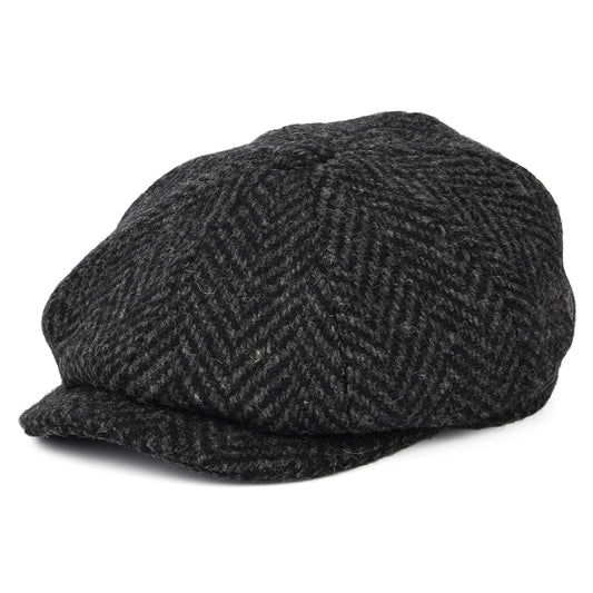 Casquette Gavroche en Tweed du Donegal Épais à Chevrons Glencoagh noir-anthracite JAXON & JAMES