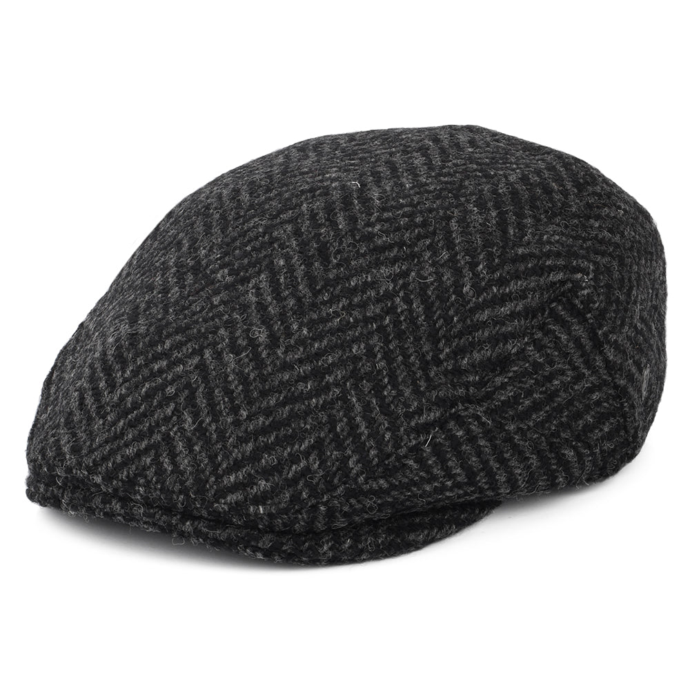 Casquette Plate en Tweed du Donegal Épais à Chevrons Drumbarron noir-anthracite JAXON & JAMES