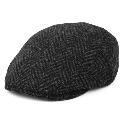 Casquette Plate en Tweed du Donegal Épais à Chevrons Drumbarron noir-anthracite JAXON & JAMES