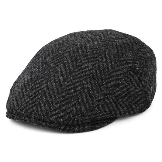 Casquette Plate en Tweed du Donegal Épais à Chevrons Drumbarron noir-anthracite JAXON & JAMES