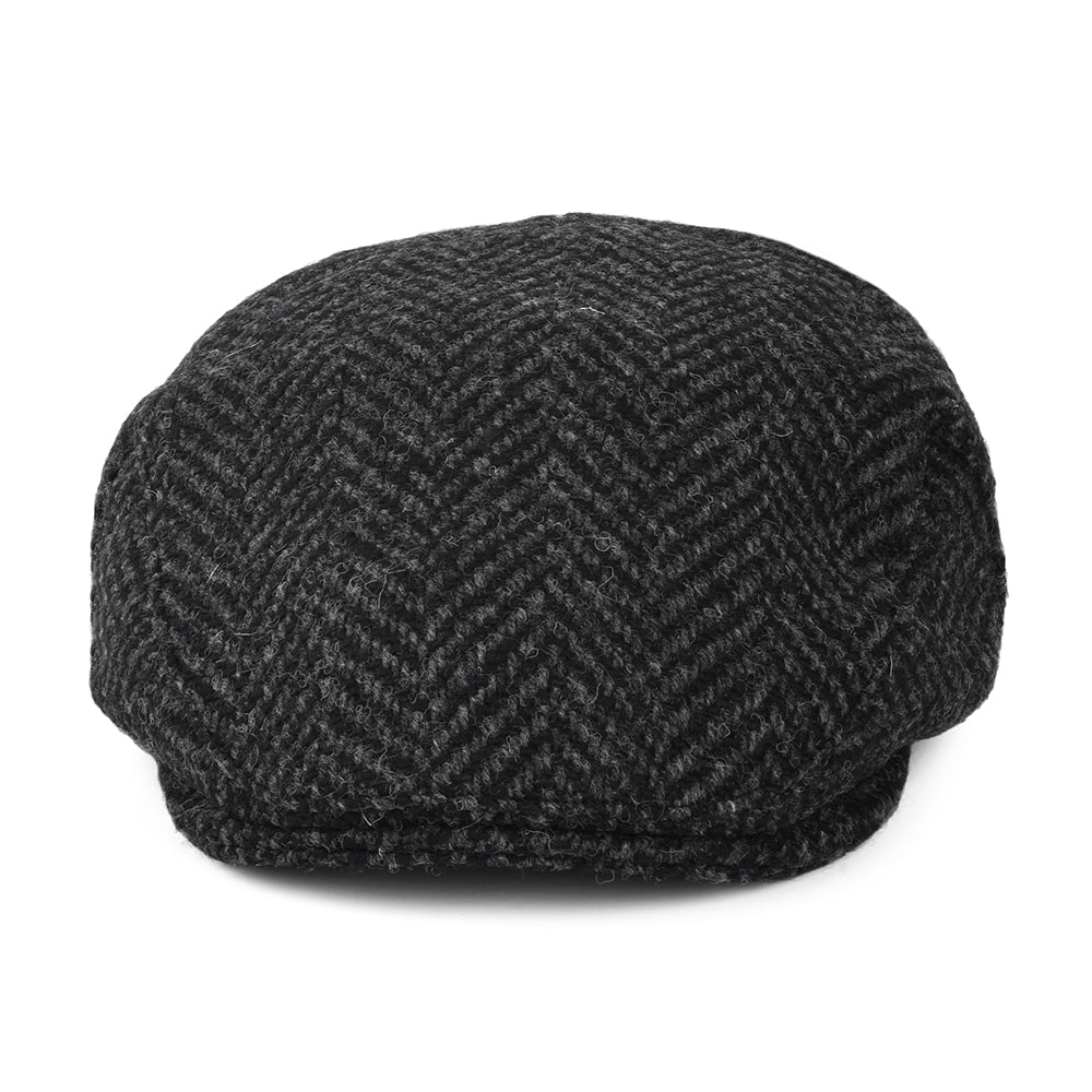 Casquette Plate en Tweed du Donegal Épais à Chevrons Drumbarron noir-anthracite JAXON & JAMES