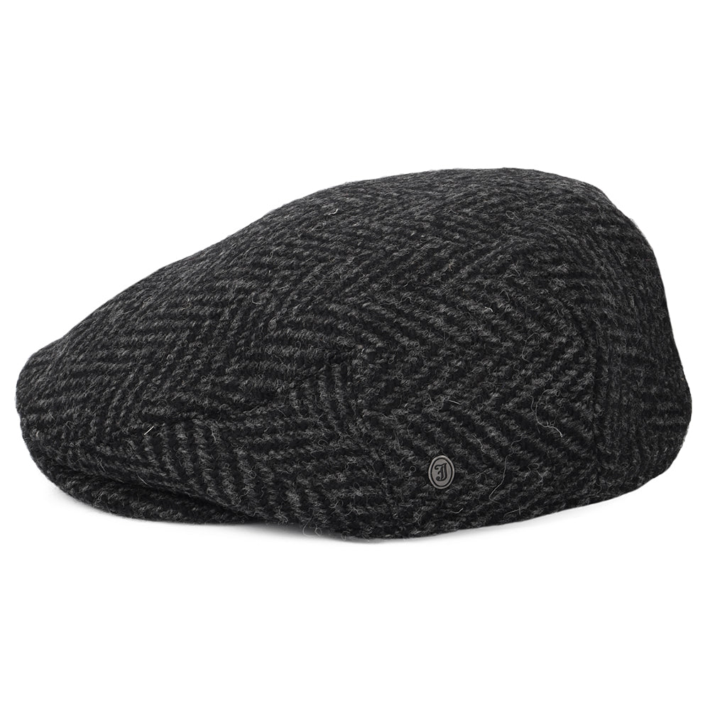 Casquette Plate en Tweed du Donegal Épais à Chevrons Drumbarron noir-anthracite JAXON & JAMES