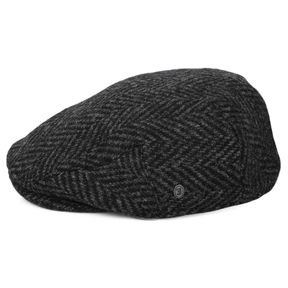 Casquette Plate en Tweed du Donegal Épais à Chevrons Drumbarron noir-anthracite JAXON & JAMES