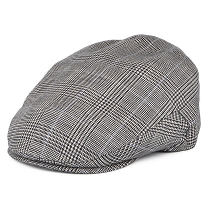 Casquette Plate en Lin et Laine Prince-de-Galles Ascot Camberley noir-blanc-bleu CHRISTYS
