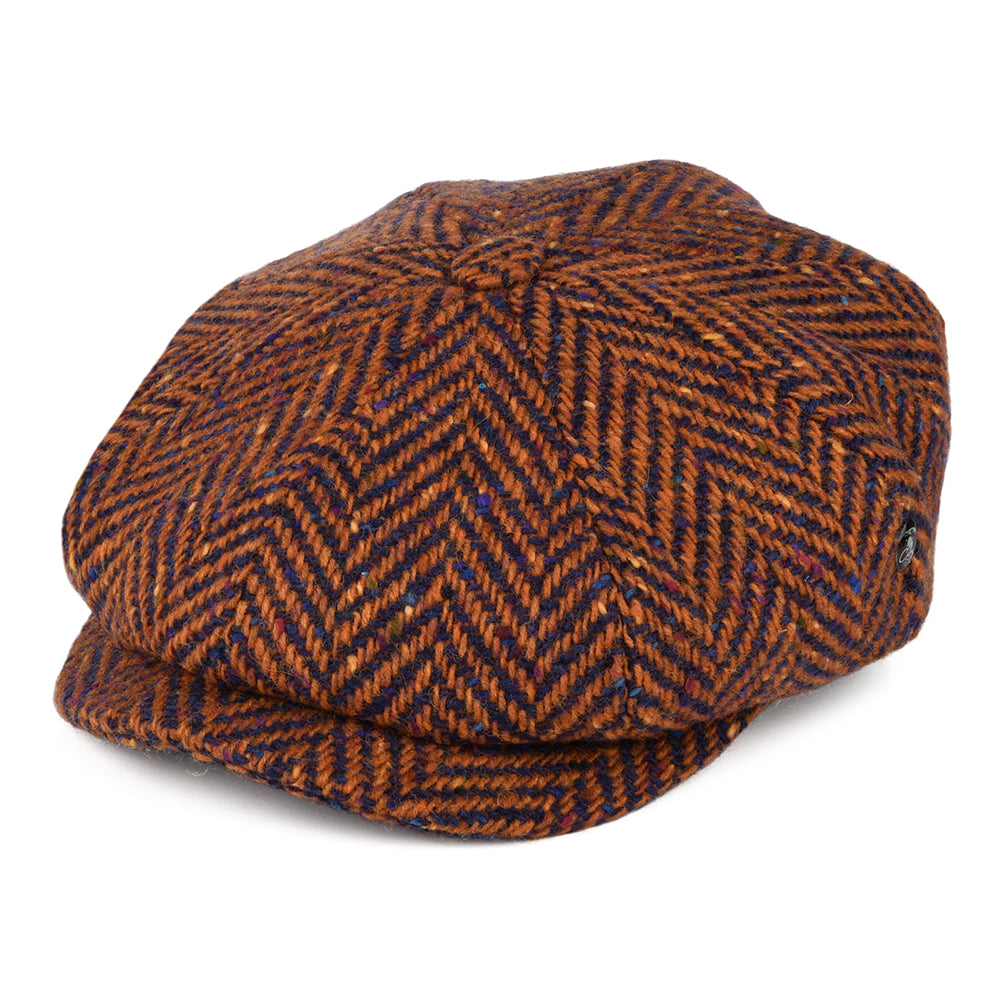 Casquette Gavroche en Tweed du Donegal à Chevrons Calotte Profonde rouille-bleu CITY SPORT