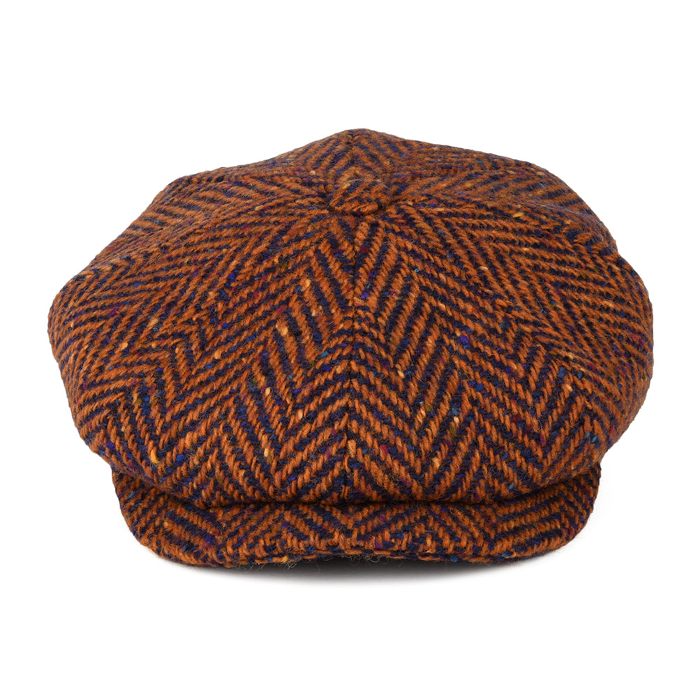 Casquette Gavroche en Tweed du Donegal à Chevrons Calotte Profonde rouille-bleu CITY SPORT