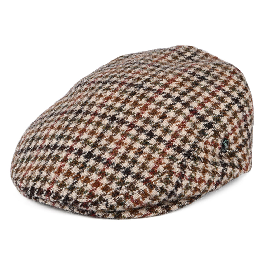 Casquette Plate en HARRIS TWEED Pied-de-Poule crème-olive-marron CITY SPORT
