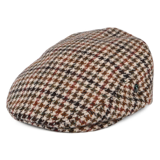 Casquette Plate en HARRIS TWEED Pied-de-Poule crème-olive-marron CITY SPORT