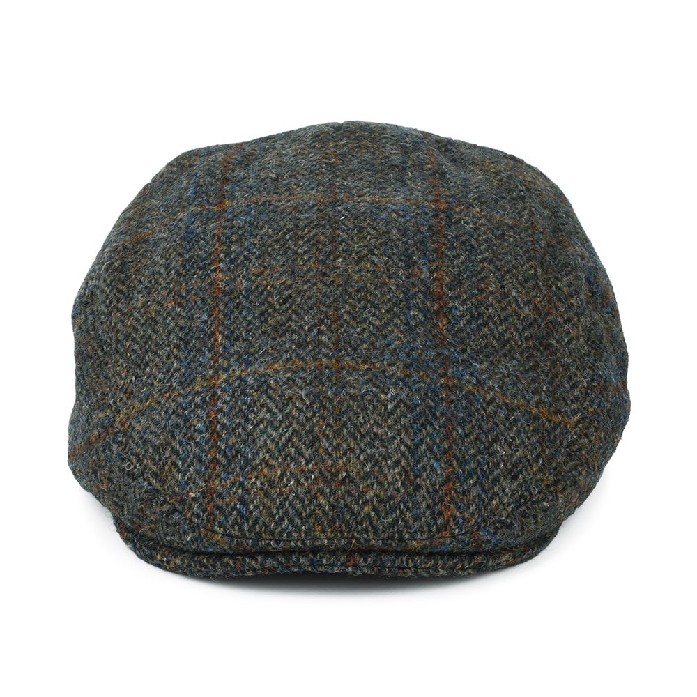 Casquette Plate en HARRIS TWEED à carreaux et Chevrons Stornoway olive-bleu-rouille FAILSWORTH