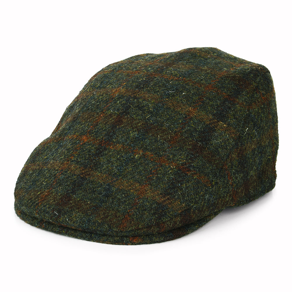 Casquette Plate en HARRIS TWEED Avec Protège-Oreilles à Carreaux Oban olive-rouille FAILSWORTH