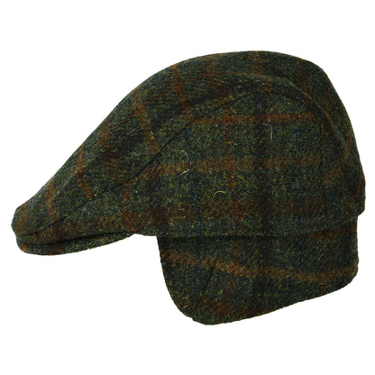 Casquette Plate en HARRIS TWEED Avec Protège-Oreilles à Carreaux Oban olive-rouille FAILSWORTH