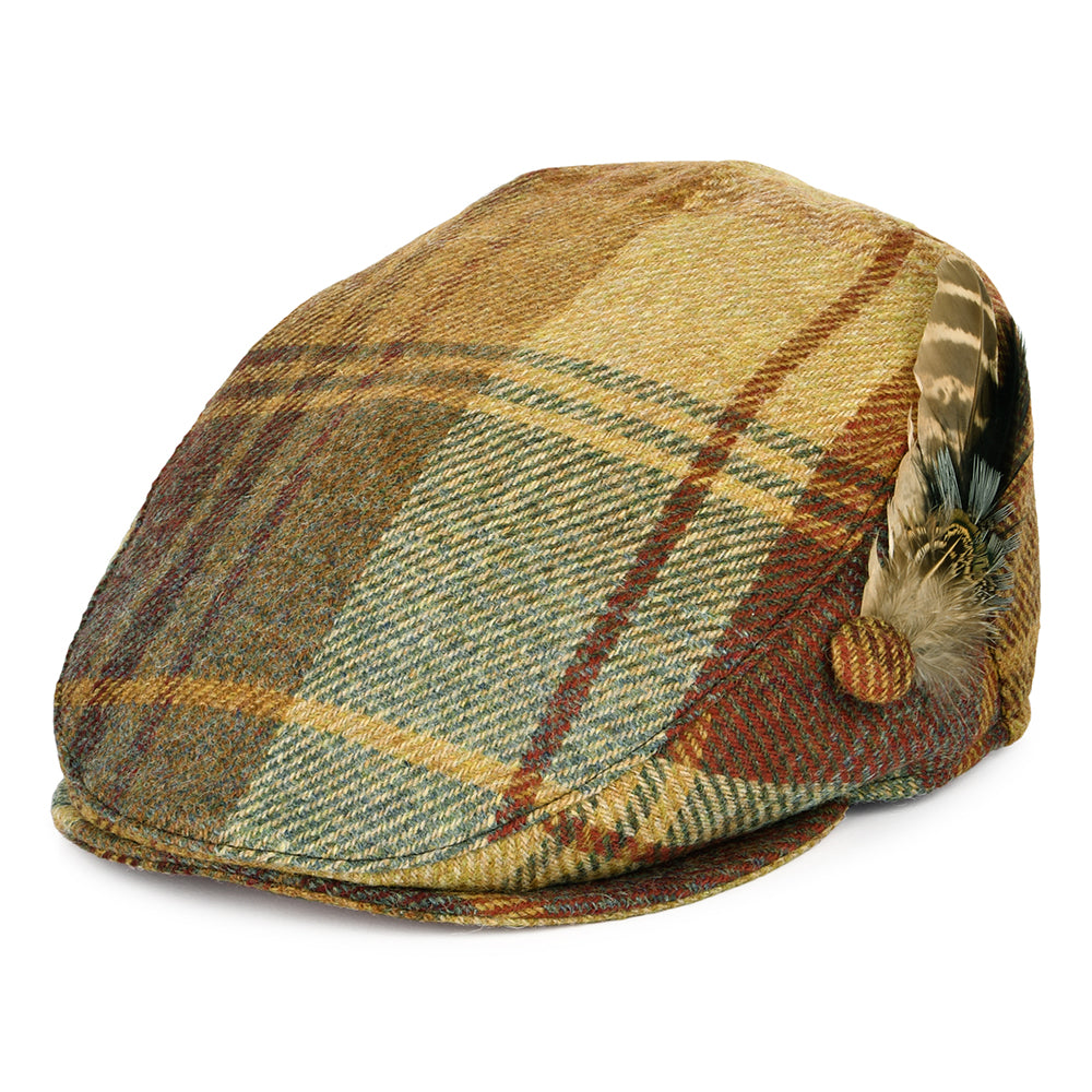 Casquette Plate en Laine Britannique Tartan Plume moutarde-marron-vin FAILSWORTH