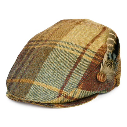 Casquette Plate en Laine Britannique Tartan Plume moutarde-marron-vin FAILSWORTH