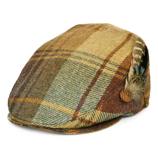 Casquette Plate en Laine Britannique Tartan Plume moutarde-marron-vin FAILSWORTH