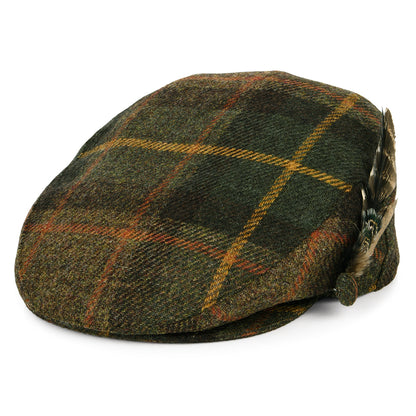 Casquette Plate en Laine Britannique Tartan Plume vert-marron-moutarde FAILSWORTH
