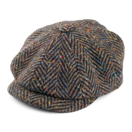 Casquette Gavroche en Tweed du Donegal à Chevrons marron-beige sable CITY SPORT