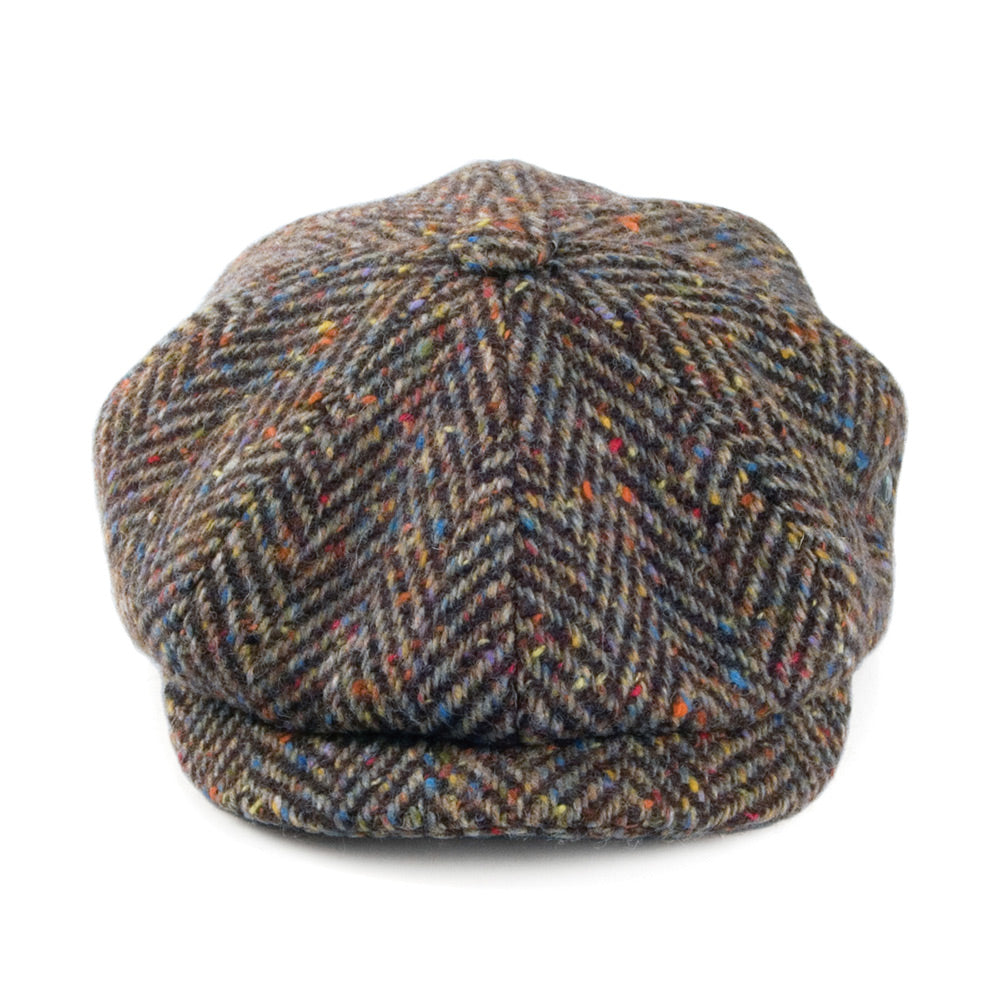 Casquette Gavroche en Tweed du Donegal à Chevrons marron-beige sable CITY SPORT