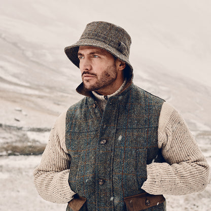 Chapeau Bob en HARRIS TWEED Grouse vert-bleu FAILSWORTH