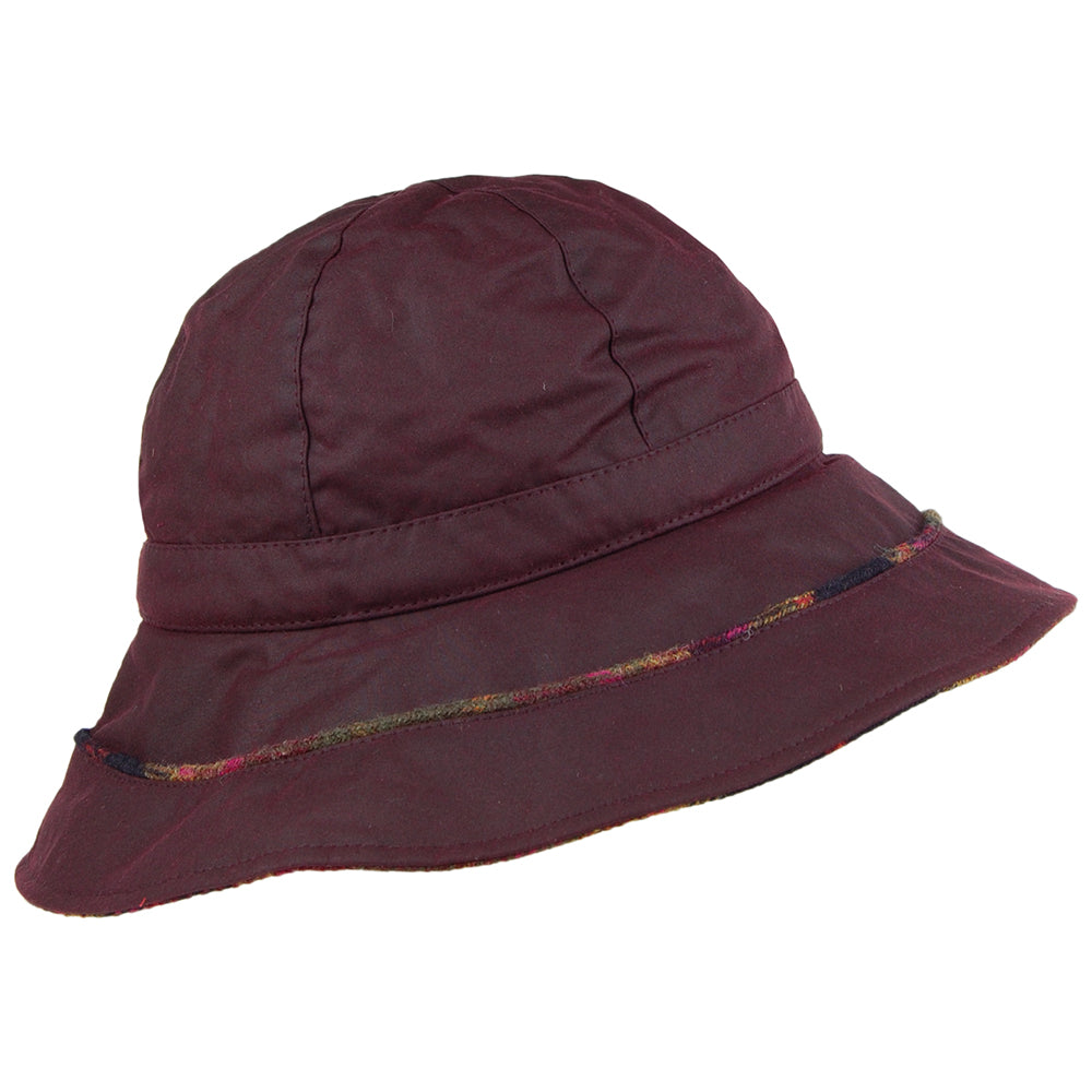 Chapeau Bob en Coton Ciré avec Ornement Tartan merlot FAILSWORTH