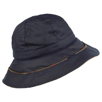 Chapeau Bob en Coton Ciré avec Ornement Tartan bleu marine FAILSWORTH
