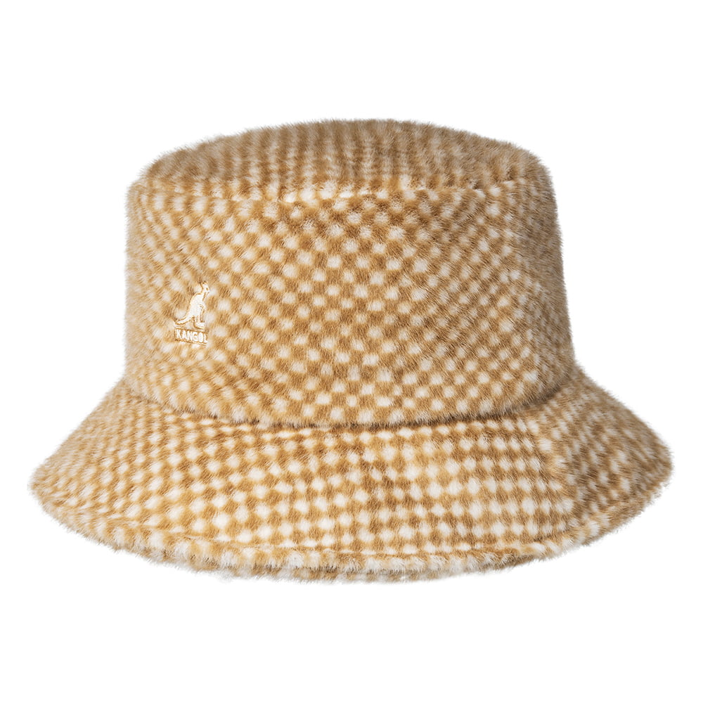 Chapeau Bob en Fausse Fourrure à Carreaux beige sable KANGOL