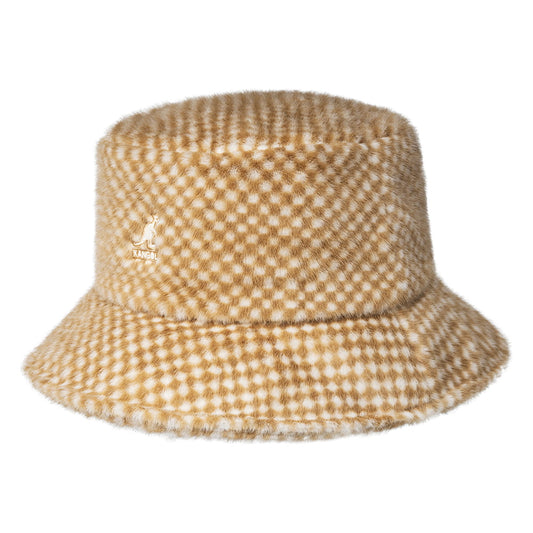 Chapeau Bob en Fausse Fourrure à Carreaux beige sable KANGOL