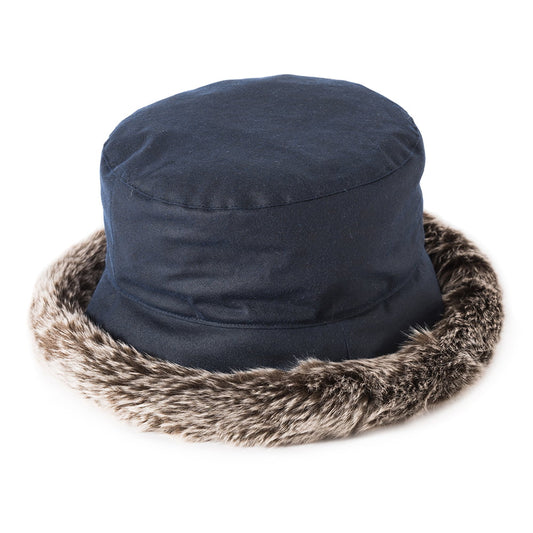 Chapeau Bob en Coton Ciré Rebord en Fausse Fourrure Classic bleu marine FAILSWORTH