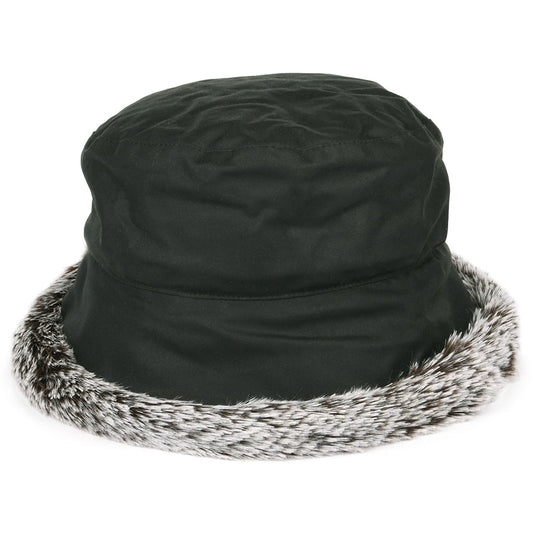 Chapeau Bob en Coton Ciré Rebord en Fausse Fourrure olive FAILSWORTH
