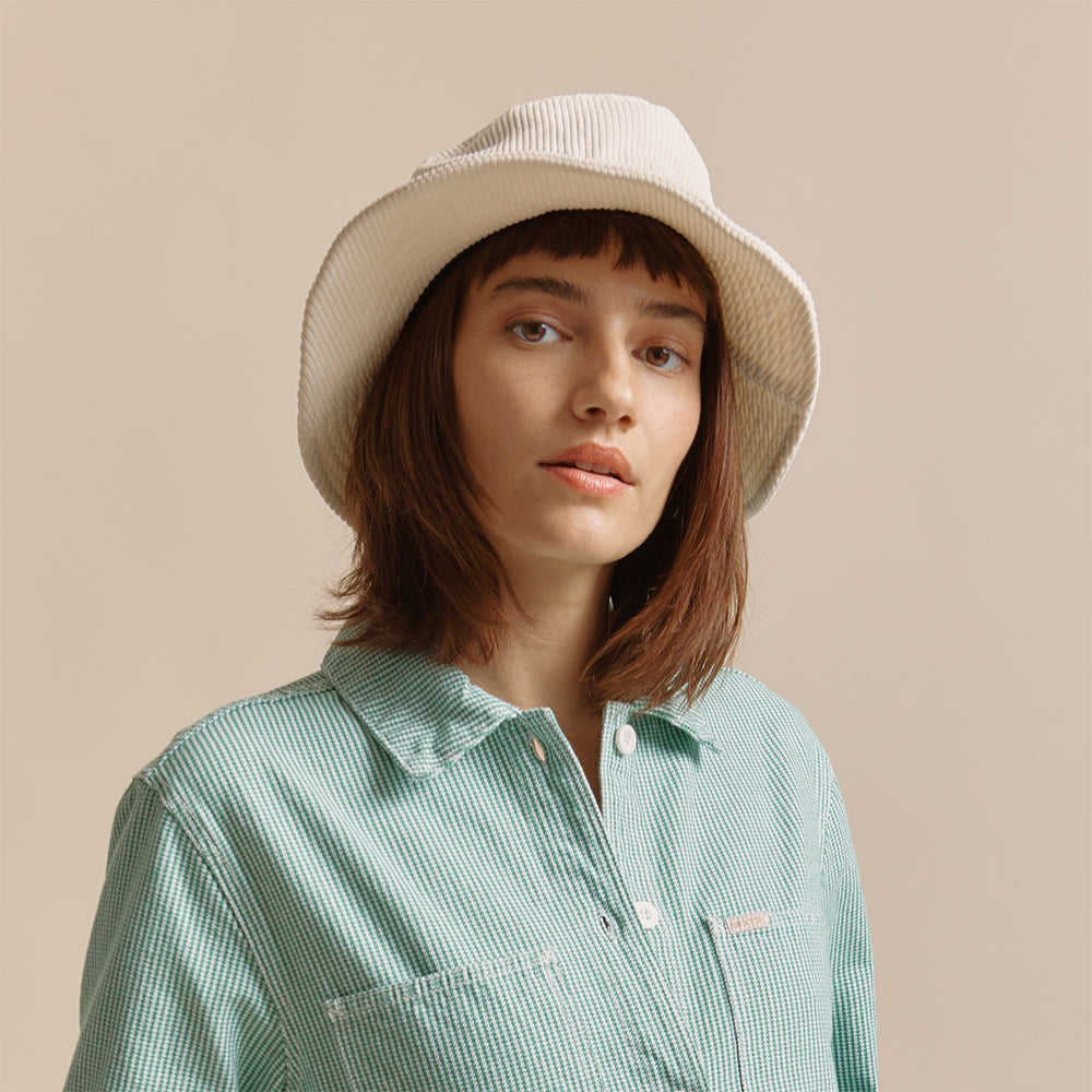 Chapeau Bob en Velours Côtelé Pliable Petra blanc cassé BRIXTON