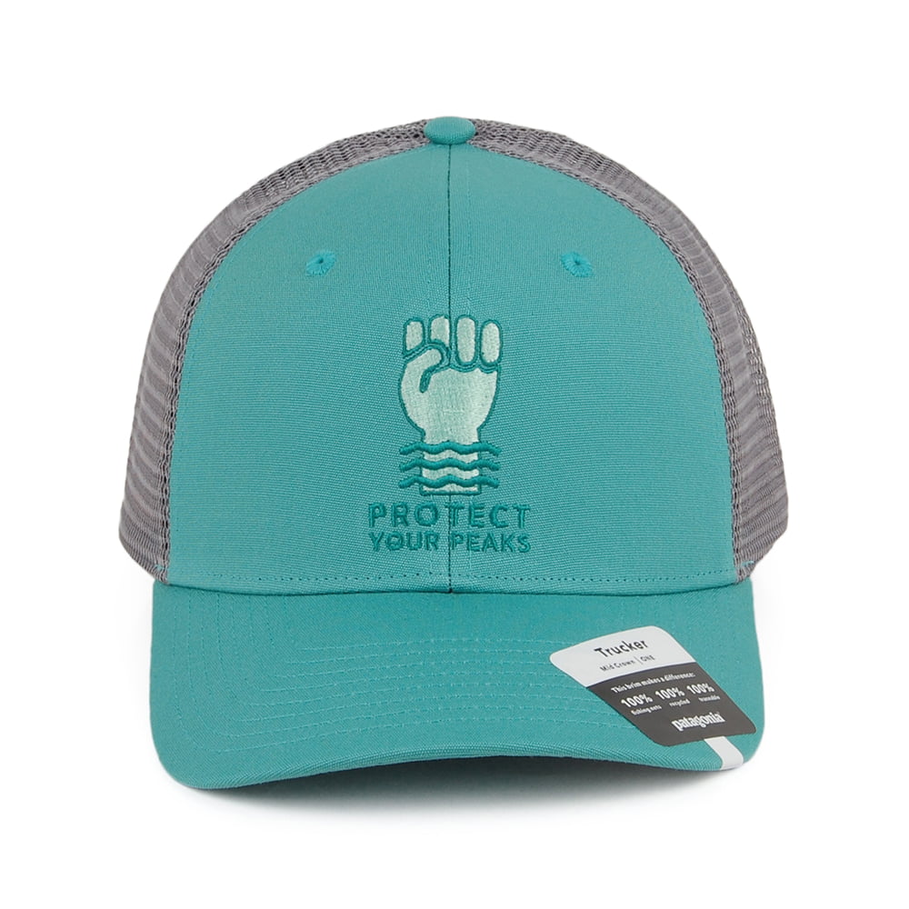 Casquette Trucker en Coton Bio Protect Your Peaks vert aqua PATAGONIA