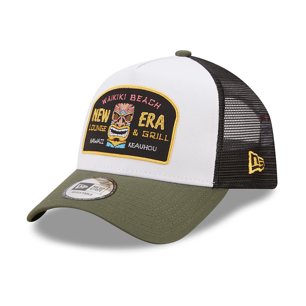 Casquette Trucker Location Icon A-Frame Waikiki Beach olive-blanc NEW ERA