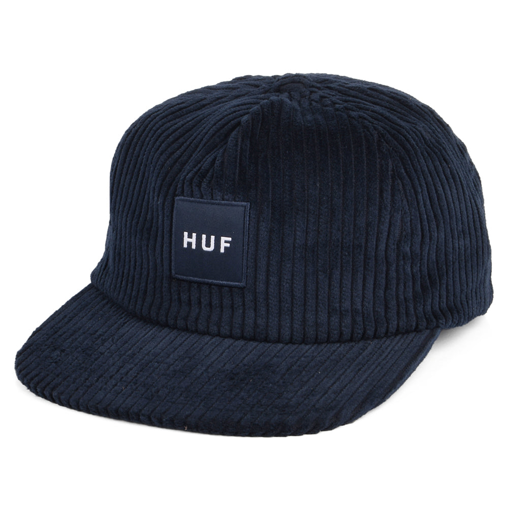Casquette en Velours Côtelé à Visière Plate Box Logo bleu marine HUF